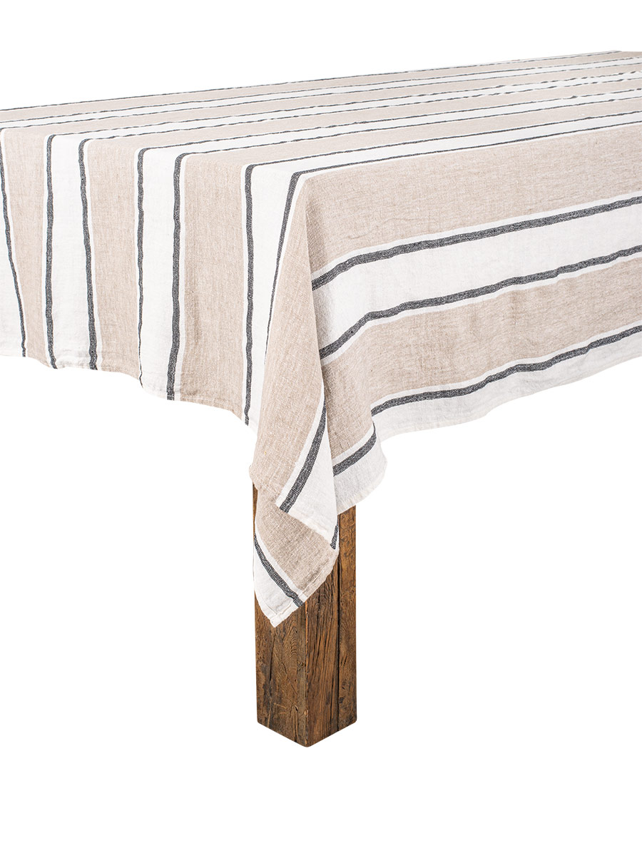 Ensemble Nappe + 4 Serviettes De Table En Lin Et Coton - Bordure Noire -  Terracotta - 170 X 300 Cm - Borina à Prix Carrefour